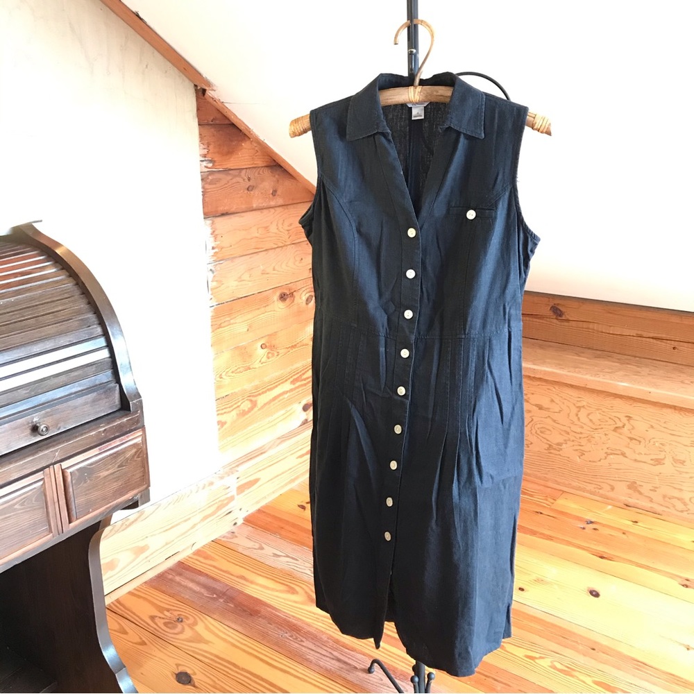 Christopher & Banks Black Linen Maxi Button Down Dress, EUC, 6
